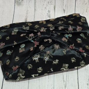 Black satin chinese style fabric - Bow bag (Zippered Clutch)